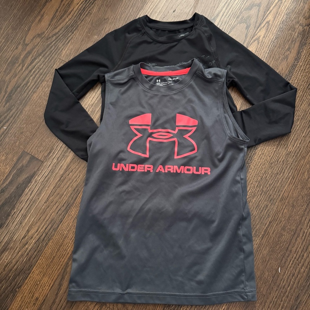 Kids Under Armour Black and Gray Athletic Tops